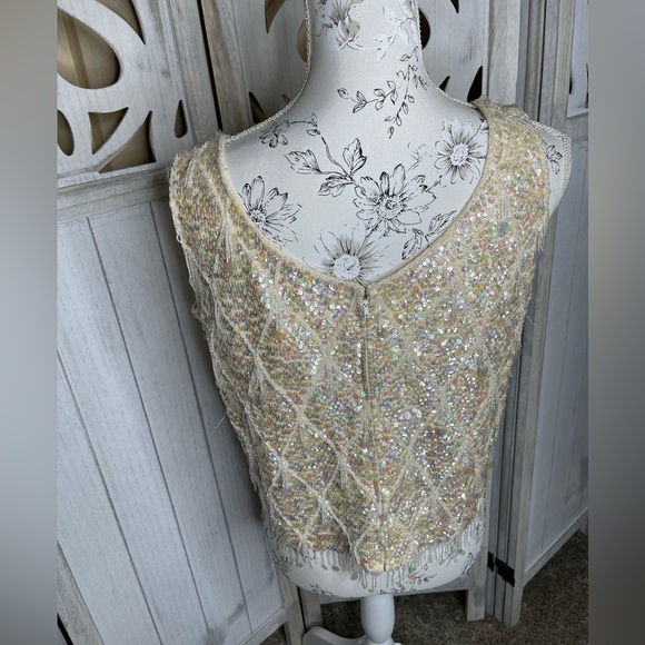 Vintage 60's Sequin Beaded Sweater Tank Top Flapper Hong Kong Medium - Picture 4 of 8